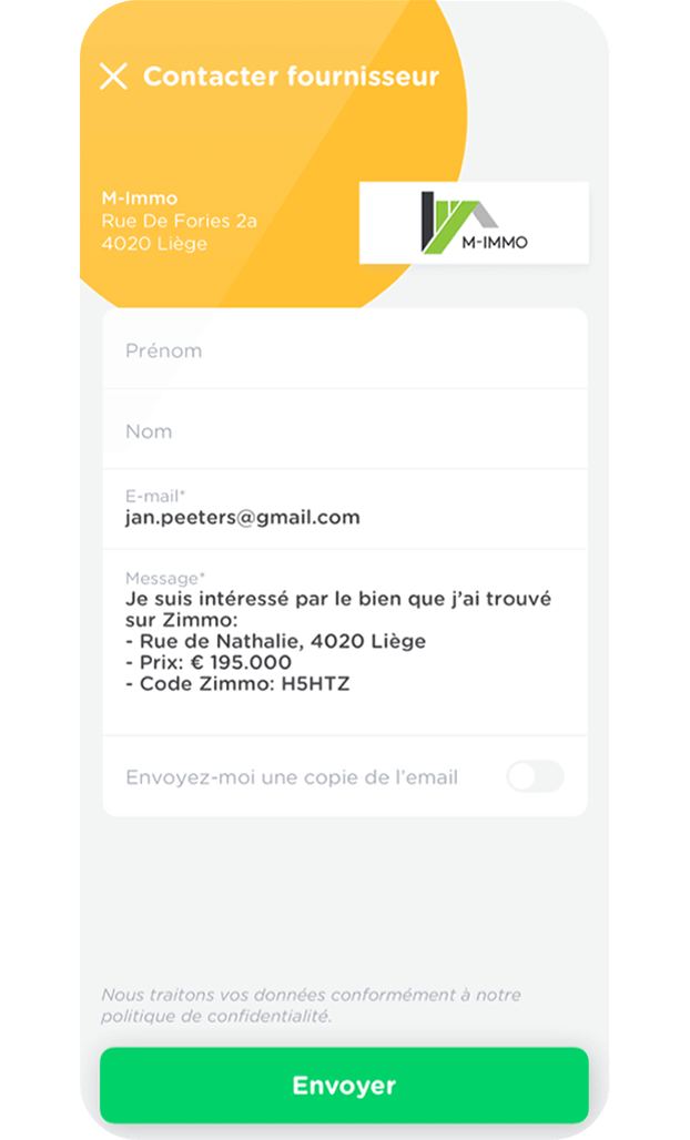 Depuis l'application Zimmo, vous pouvez contacter rapidement et facilement le vendeur ou le propriétaire de la maison. Depuis l'application Zimmo, vous pouvez contacter rapidement et facilement le vendeur ou le propriétaire de la maison.