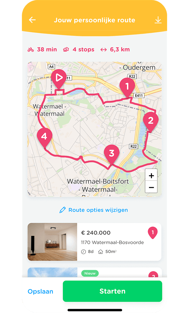 Zimmo app toont panden op één slimme route Zimmo app toont panden op één slimme route