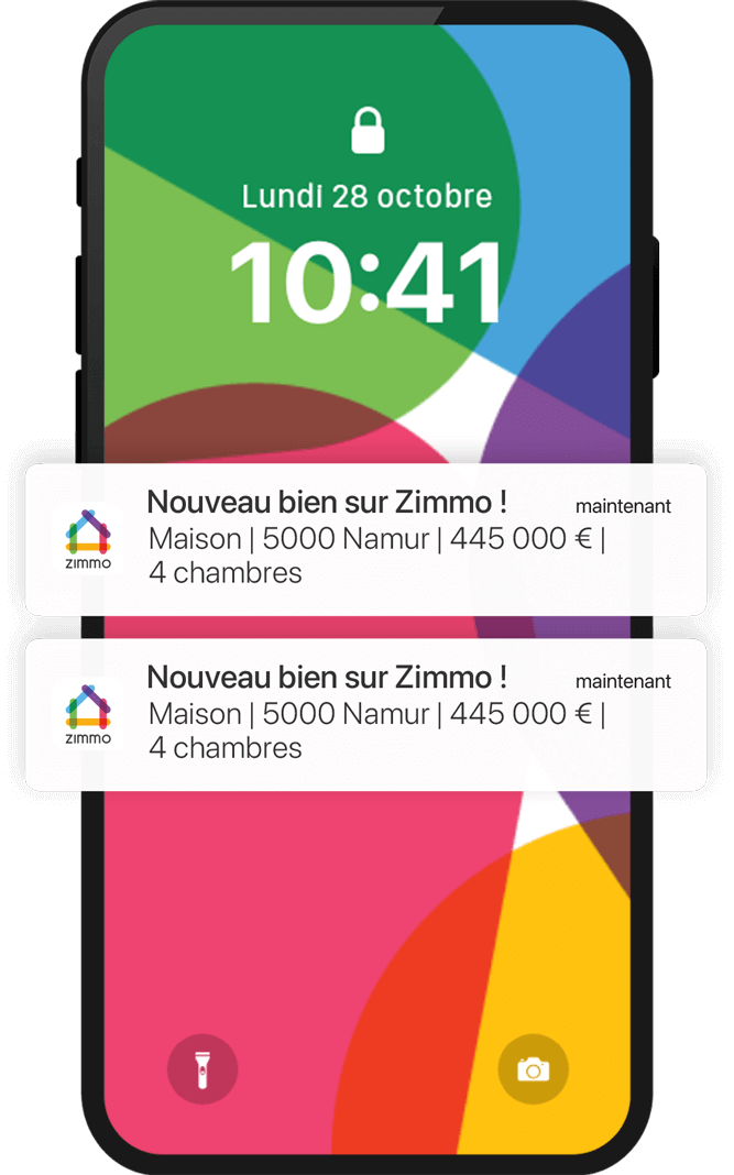 Smartphone avec l’application Zimmo installée Smartphone avec l’application Zimmo installée